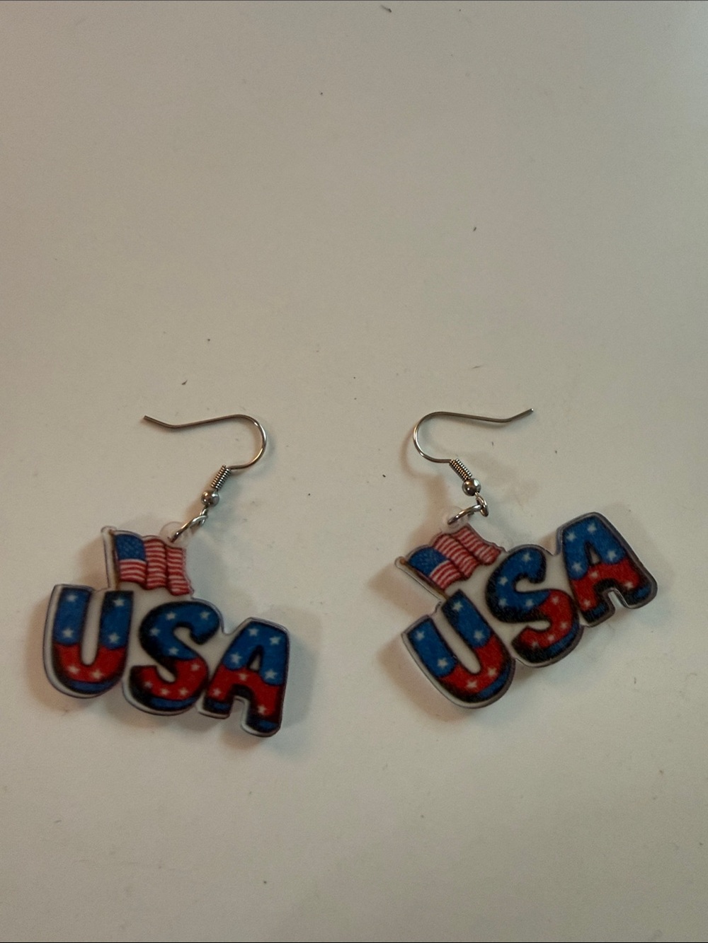 USA Flag Dangle Earrings - Red, White & Blue
